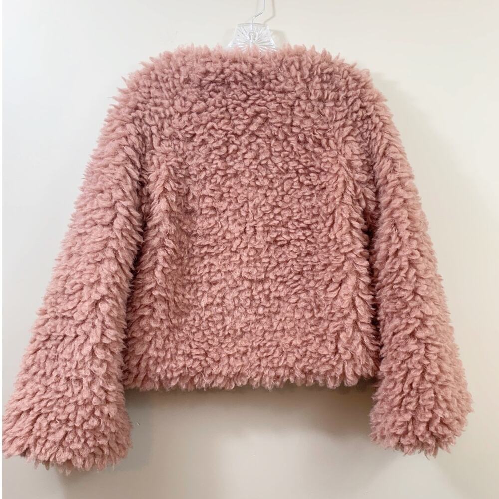 Vici Faux Fur Shag Mauve Pink Crop Bell Sleeve Jacket - Picture 6 of 6